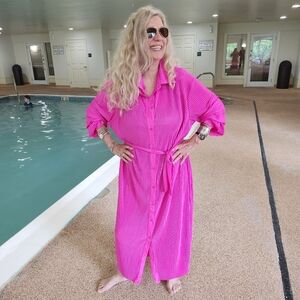 Beulah Ex Cond & Pro Clean Pleated Long Sleeve Maxi Beach Lounge Dress, OS, $65